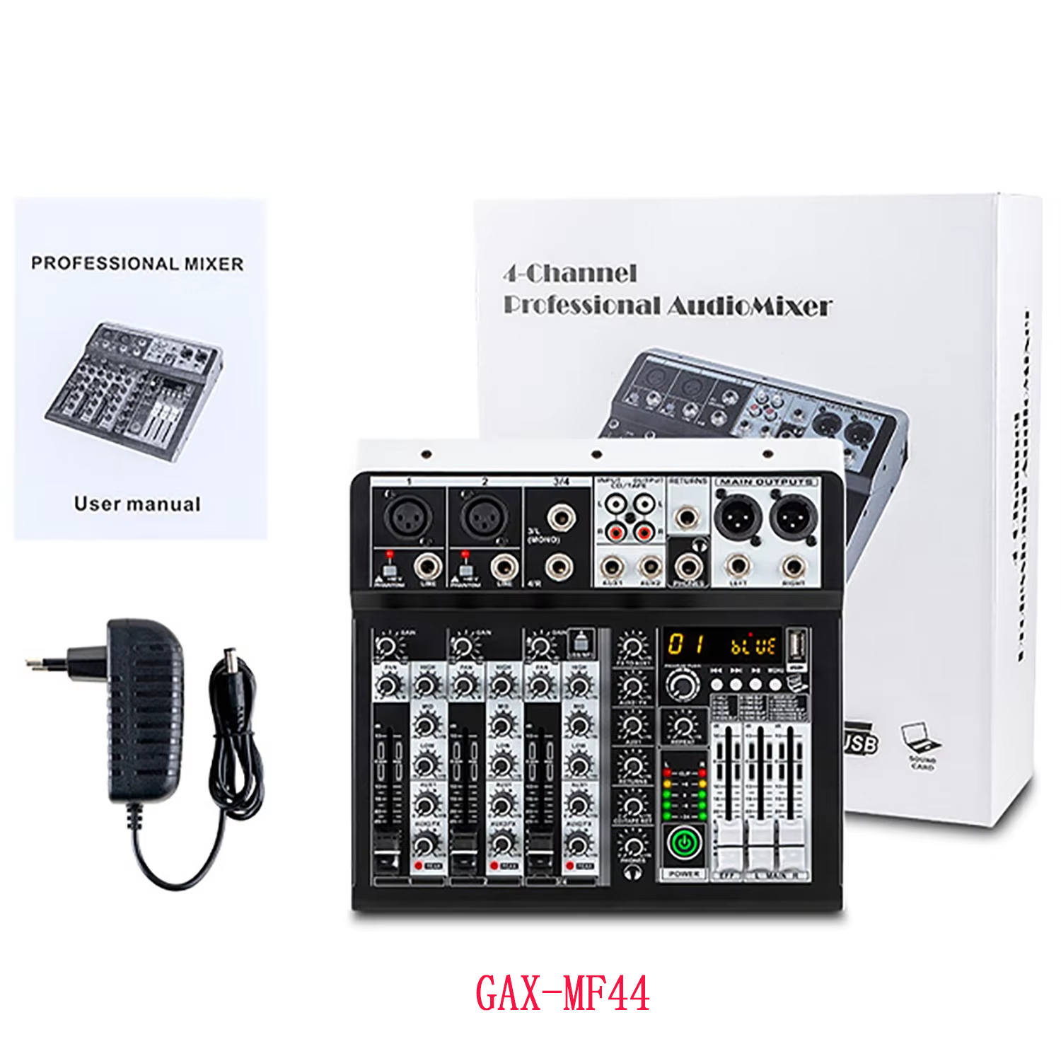 DJミキサーUSB 4チャンネルミキサーコンソールオーディオ