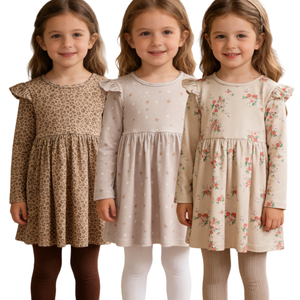 เดรสเด็กผู้หญิง DC เสื้อผ้าเด็กฤดูหนาว ขนสัตว์แปรงอุ่น แขนยาว ปักลายรัฟเฟิล ทรงเอ 2-7 ขวบ สำหรับใช้ประจำวัน - Product Image 1