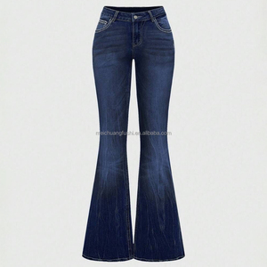 Jeans évasés personnalisés avec strass pour femmes, pantalon en denim vintage brodé en croix, taille haute, coupe <span class=keywords><strong>bootcut</strong></span>, fabricant OEM - Product Image 5