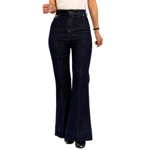 Factory Wholesale 12.5 OZ Denim Fabrics Black Stretch High Waist Bell Bottom Jean for Women High Quality Wide Leg Flare Pants