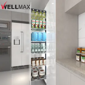 WELLMAX Pantry Unit Basket Cabinet Accessory Tandem Tall Pull Out Larder Basket For Kitchen Organizer And Storage