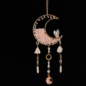 Carillon éolien <span class=keywords><strong>en</strong></span> cristal <span class=keywords><strong>de</strong></span> lune écologique fait à la main vintage avec anneau <span class=keywords><strong>en</strong></span> <span class=keywords><strong>fer</strong></span> et feuille d'agate Design d'améthyste Décoration Souvenir suspendue - Product Image 3