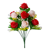 16 Zoll Künstlicher Seiden-Rosenstrauch mit Gypsophila & Blattwerk, 12 Blütenköpfe - Hochzeits-, Grab- und Heimdekoration
