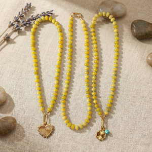 Yellow Jade Beaded Necklace Gold Pendant <b>Letter</b> Shape Vintage Boho Style Gold Plated Women's Retro Necklace Jewelry Casual Wear - Product Image 2
