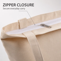 Sac fourre-tout en toile de coton recyclé imprimé sur mesure avec fermeture éclair, logo personnalisé, sac de courses réutilisable, vente en gros