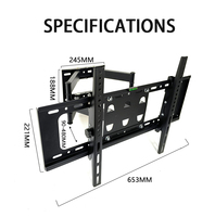 Dudukan TV Dinding Full Motion Baja Max VESA 600x400mm untuk TV 32-70 inci dengan Kemiringan 15° & Putaran 60° Kapasitas 50kg Warna Hitam Bersertifikasi CE