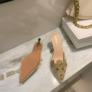 2025 New Women's Pointed Toe Pumps Retro Polka Dot Party Slip-On Mules Retro Appliques Thin <b>Heels</b> Black Spring/Autumn Fashion - Product Image 3