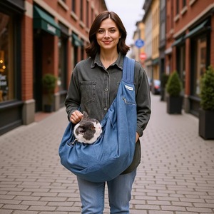 Sac de voyage pour animaux de compagnie, sac à bandoulière respirant de couleur unie, capacité de 1500ml, pour sorties avec chien ou chat - Product Image 1