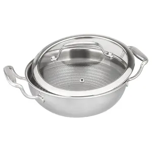 Wholesale Kitchen Pot Induction Cookware Tri-ply Stainless Steel Honeycomb Nonstick Cooking Pan Wok Fry
