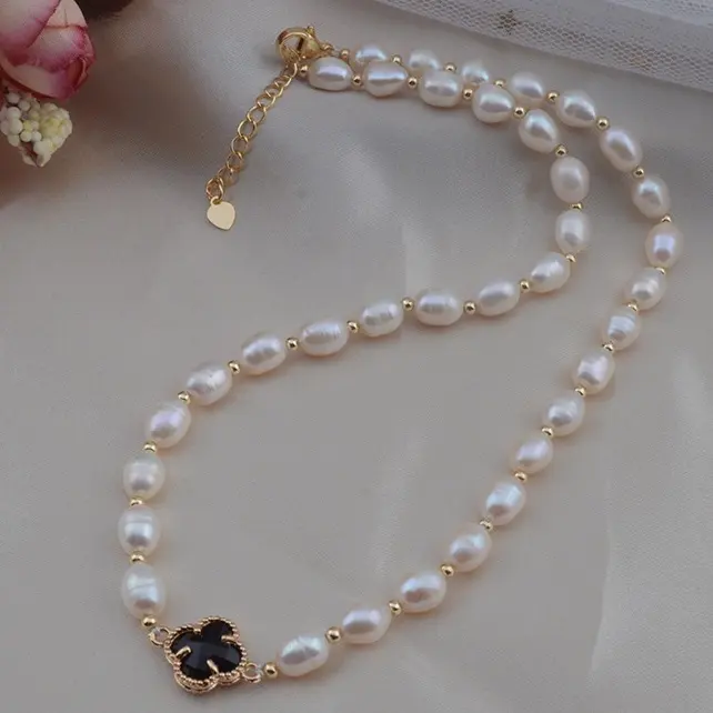 Bohemia Bead Necklace Half Natural Freshwater Pearl Beads Chain Jewelry