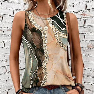 T-shirt d'été en polyester à coupe ample pour femmes <span class=keywords><strong>Gilet</strong></span> imprimé en gros personnalisé de haute qualité avec fleur à motif 3D de style vintage - Product Image 1