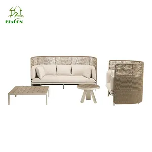 Garden Patio Villa Leisure Sofa Furniture Set With Cushion Waterproof Woven Rattan Aluminum