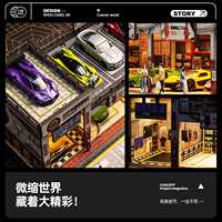 Modèle de scène de garage de style américain à l'échelle 1:64, miniature DIY avec éclairage LED pour collection de modèles de voitures