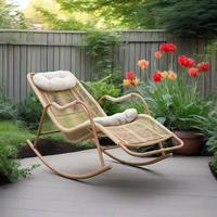 Fauteuil à bascule en rotin - Chaise de détente durable et écologique pour patio extérieur et salon avec coussins pour balcon