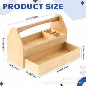 Solid Wood <b>Tool</b> Box Portable Multi Functional Organizer With <b>Drawer</b> For Art And Craft Storage - Product Image 4