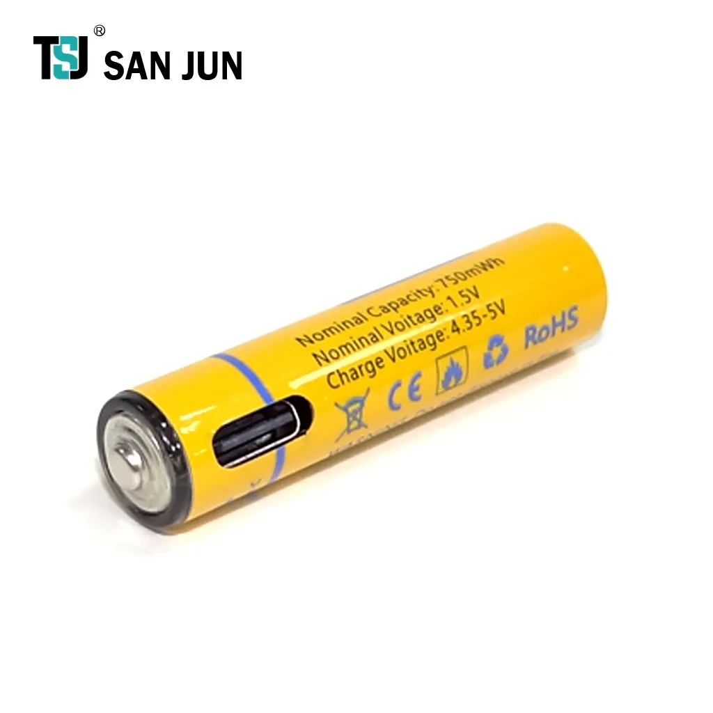 Batterie rechargeable Li-ion AAA 1.5V 750mAh avec appareils ménagers à faible taux de décharge avec batteries au lithium-ion USB