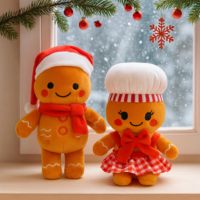 Lot de 2 poupées en peluche en forme d'homme en pain d'épices avec chapeau de chef et écharpe, jouets doux et moelleux pour animaux de compagnie, chiens et chats