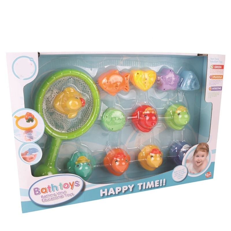 Rubber duck soft squirt baby bath fishing net toy set learning toys for baby shower time