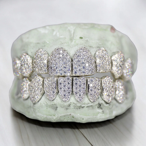 Custom 10 ON 10 VVS Moissanite <b>Diamond</b> Grillz Hip Hop <b>Teeth</b> Caps Iced Out Gold <b>Silver</b> Plated Luxury Grillz Jewelry for Men Women - Product Image 3