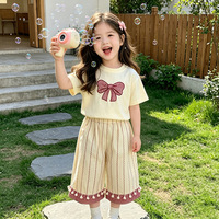 Conjunto de Ropa Infantil de Dos Piezas con Lazo, Estilo Coreano 2026, para Niña, Manga Corta - Atuendo de Verano Elegante y Moderno