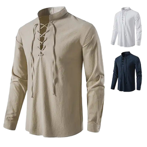 Costume d'Halloween Victorien Rétro Renaissance Gothique Médiéval pour Homme <span class=keywords><strong>Chemise</strong></span> Hippie Décontractée en Dentelle de <span class=keywords><strong>Lin</strong></span> et Coton pour les Vacances de Noël - Product Image 2