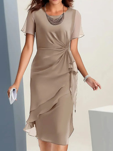 Nuevo Vestido de Verano para Mujer, Moderno, con Cuello Redondo, Manga Corta, Corte Irregular, Largo Medio, Color Sólido - Product Image 5