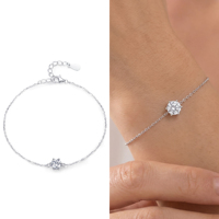 Bracelet à breloques en gros en argent sterling 925 plaqué rhodium, style classique, avec pierre de zircon solitaire, bijoux pour femmes et unisexe
