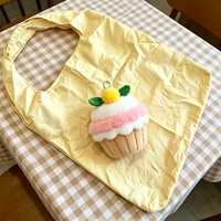 Sac fourre-tout pliable et réutilisable en peluche motif gâteau mignon, grande capacité, jaune, pour courses