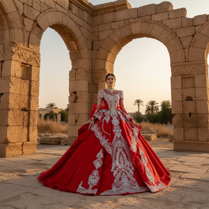 Rouge Quinceanera robe de bal robe chérie décolleté dos nu chapelle Train parole longueur paillettes perles dentelle robe de soirée - Product Image 1