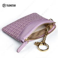 TILONSTAR dompet pendek wanita, dompet koin penyimpan kartu dengan ritsleting gantungan kunci