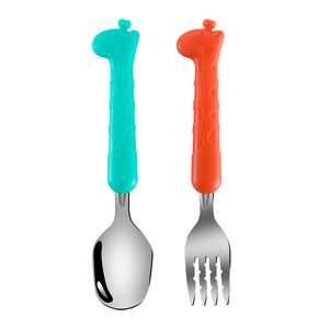 Ensemble cuillère et fourchette pour bébé, en acier inoxydable, avec étui, manche en plastique, couverts d'apprentissage, Cucharas <span class=keywords><strong>Bebe</strong></span> Factory - Product Image 1