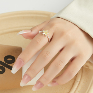 Flower <b>Open</b> <b>Ring</b> Adjustable Band Micro Pave Zircon Index Finger <b>Ring</b> Daily Wear Jewelry - Product Image 2