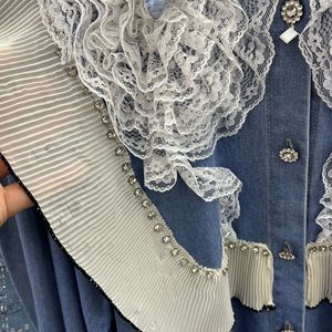 GX-2026 Nuova Camicetta in Denim <span class=keywords><strong>Blu</strong></span> Stile Francese con Sovrapposizione in <span class=keywords><strong>Pizzo</strong></span> - Camicetta Elegante - Product Image 3