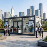 Conteneur de bureau en verre modulaire moderne de 20 pieds, maison de luxe préfabriquée, cabine portable, studio préfabriqué pour parc d'entreprise et jardin