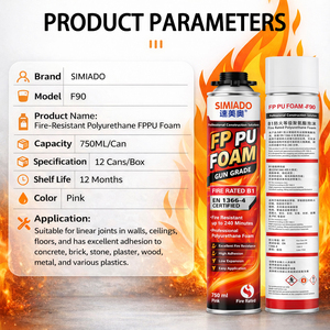 โฟม PU ยี่ห้อ SIMIADO F90 ทนไฟระดับ B1 โฟมกันไฟแบบขยายตัว 750 มล. สำหรับงานก่อสร้าง บรรจุและปิดผนึก - Product Image 2