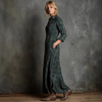 Robe chemise vintage personnalisée pour femme, en tissu écossais tissé, manches longues, boutonnée, coupe trapèze, longueur maxi, collection automne, vente en gros