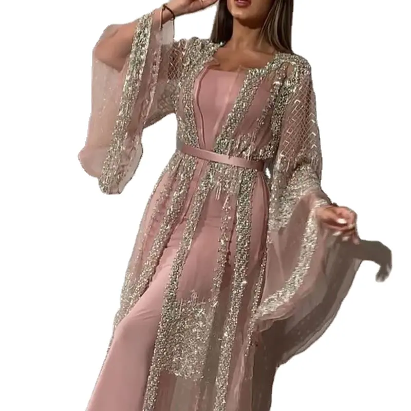 Ramadan Kaftan Buổi Tối Ăn Mặc Dubai Sang Trọng Abaya Cao Cấp Sequins Thêu Ren Hồi Giáo Kimono Cho Phụ Nữ Màu Đen Hồi Giáo Quần Áo