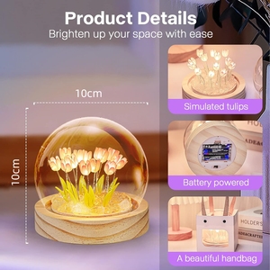 Regalo para el Día de la Madre, Lámpara Romántica de Tulipanes, Luz Nocturna <span class=keywords><strong>LED</strong></span> de Tulipanes Morados/Rosados, Tulipán de Vidrio DIY con Luz <span class=keywords><strong>LED</strong></span>, Lámpara de Flores Artificiales - Product Image 4