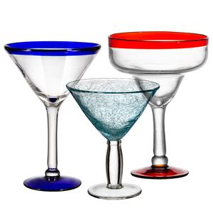 卸売ユニークなメキシコ手吹き色リサイクル可能なマティーニカクテルガラスブルーリムクーペマルガリータグラスボックス付き - Product Image 2