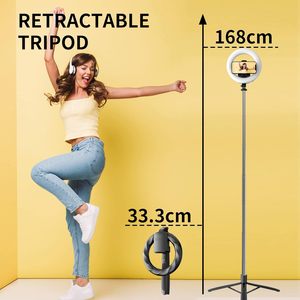 CYKE 3 en 1 anneau lumineux trépied support de téléphone vidéo en direct Portable Led lumière de remplissage <span class=keywords><strong>Selfie</strong></span> bâton trépied <span class=keywords><strong>Bluetooth</strong></span> télécommande sans fil Q05s - Product Image 5