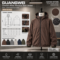 Veste de pluie réactive à l'eau personnalisée Guangwei pour homme, coupe-vent léger à capuche à changement de couleur motif guépard, vente en gros OEM pour l'extérieur