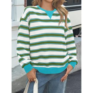 Fisoew Womens Striped Oversized Sweatshirt Crewneck Long Sleeve Casual Pullover Tops Breathable Cotton <b>Blend</b> Regular Fit - Product Image 4