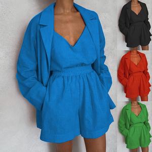 Expédition rapide, vente en gros <span class=keywords><strong>pas</strong></span> chère, blazer bleu royal pour femmes, ensembles de 3 pièces, shorts sexy pour femmes, chemise, chemisier, hauts à col en V, costume pour <span class=keywords><strong>femme</strong></span> - Product Image 3