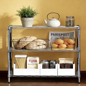 Étagère de rangement en fil d'acier réglable à 3 niveaux, 75 kg, multi-étages, pour <span class=keywords><strong>cuisine</strong></span>, <span class=keywords><strong>salon</strong></span> et balcon - Product Image 2