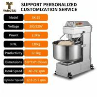 Mélangeur à spirale automatique industriel Yangtai SK-25, bol en acier inoxydable de 25 kg, haute productivité, machine à pain et à pizza pour boulangerie
