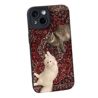 Coque de téléphone portable en TPU avec motif Totem Fleur Chat et protection de l'objectif pour iPhone X Xr Xs 11 12 13 14 15 16 17 Pro Max