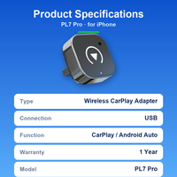 Adaptateur CarPlay sans fil pour écran de voiture d'origine, navigation GPS, musique, appels mains libres, clé USB pour voitures avec CarPlay filaire