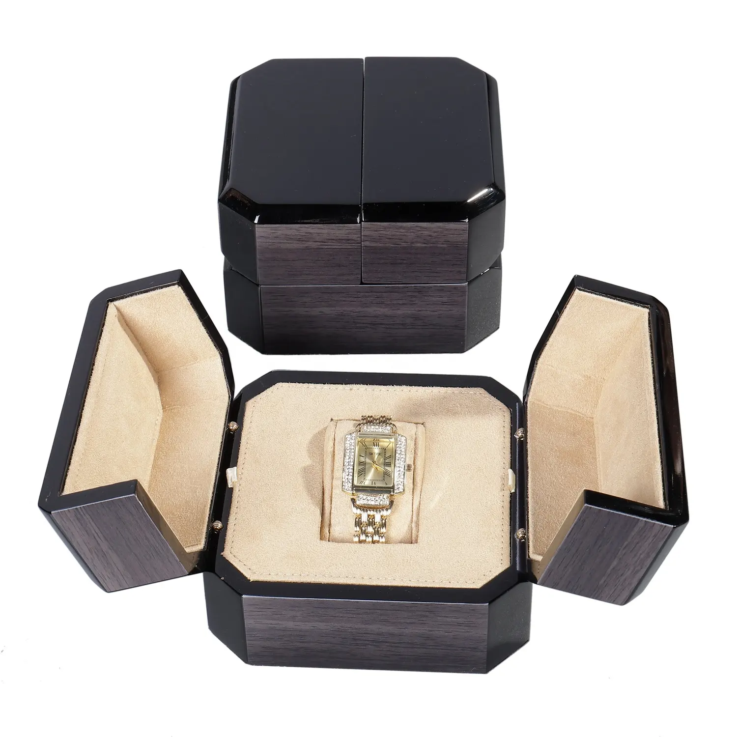 Коробка для часов под заказ, оптовая продажа, роскошная коробка для коллекционирования часов, коробка из ДВП, подарочные деревянные корпуса для часов