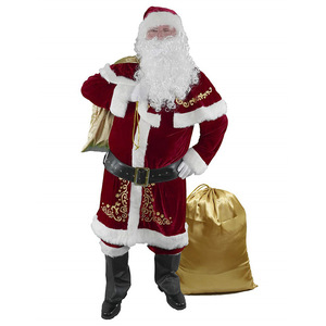 Costume de père noël grande taille pour hommes, en velours, avec barbe et chapeau, tenue de noël pour fête de vacances d'hiver, M-6XL - Product Image 5