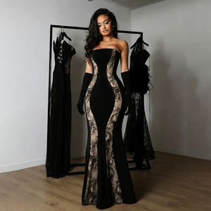 Robe longue sexy en dentelle imprimée, sans bretelles, manches amovibles, coupe crayon ajustée, taille naturelle, respirante, confortable, pour soirée - Product Image 3
